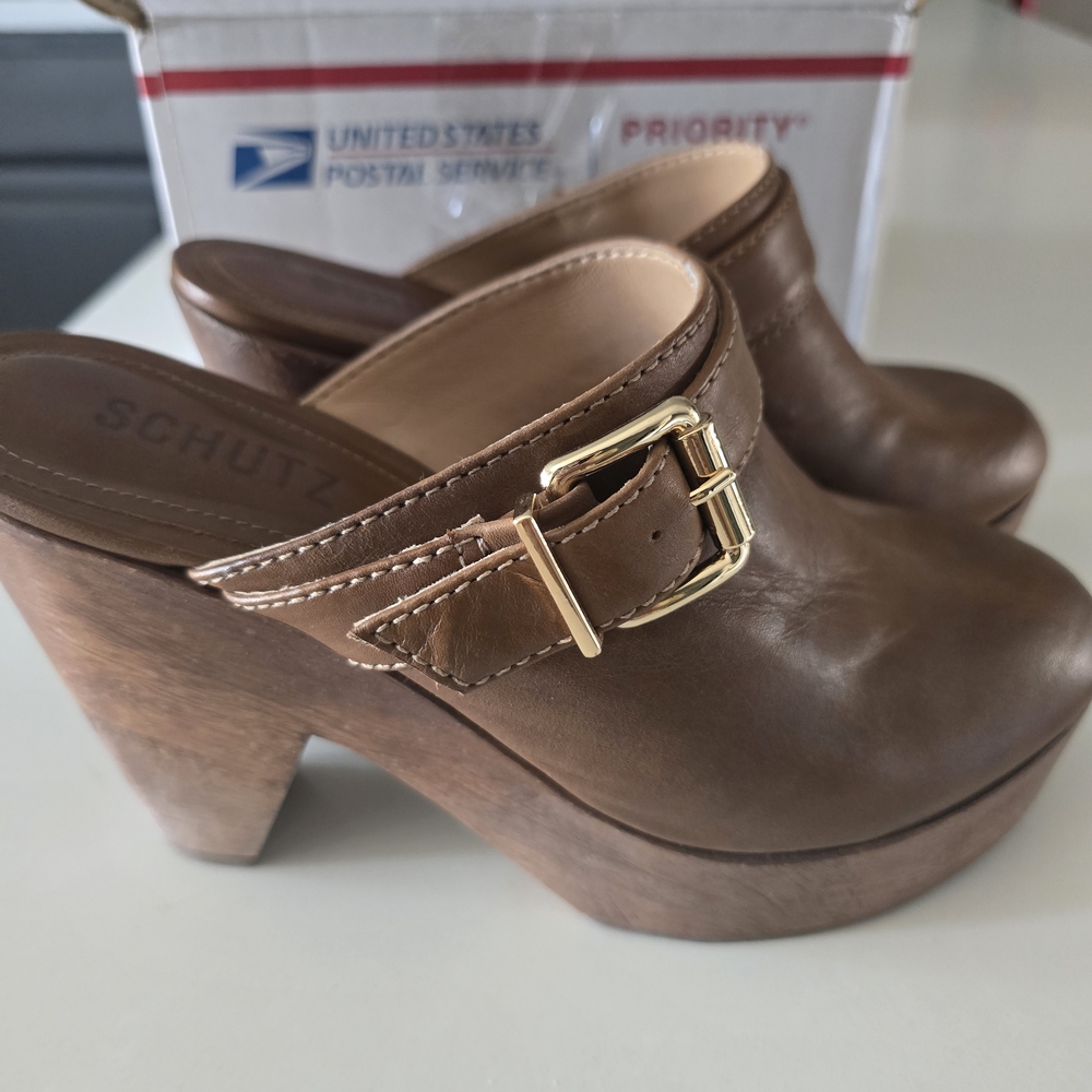 Schutz Brown Leather Women's Clogs